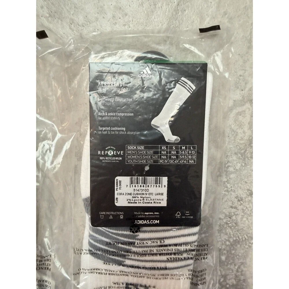 2 Pairs Adidas Unisex Copa Zone Soccer Socks L Men 9-13/Women 10-12 White/White